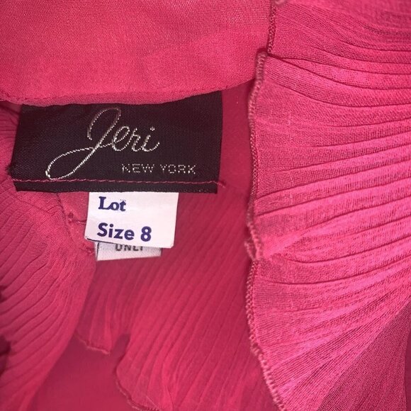 Jeri New York Vintage 1980's Evening Dress Size 8 Chiffon Hot Pink Ruffle Collar - Picture 7 of 7